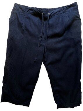 Kim Rogers Women's Linen Curvy Pants Drawstring Waist Size 1X Dark Blue Casual